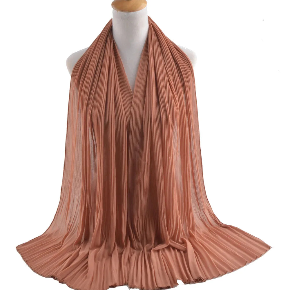 Hot Sell Premium Hijab Wholesale Plain Hijab Pleated Ready to Ship Crepe Chiffon Hijab Shawl for Lady