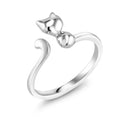 New Arrival 925 Sterling Silver Rhodium Plated Adjustable Size Cute Open Cat Rings
