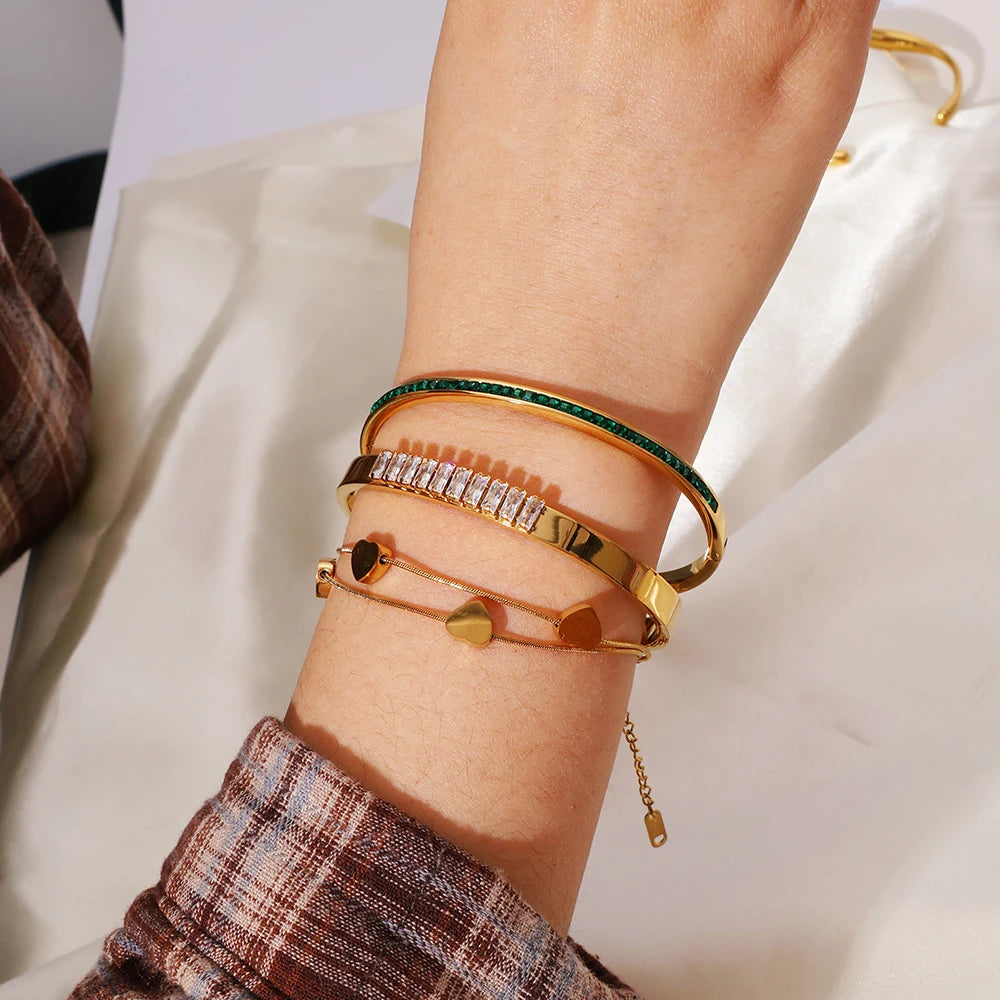 2025 Trend Double Layer Thin Round Snake Chain Stainless Steel Five Heart Women Bracelet Jewelry Hypoallergenic