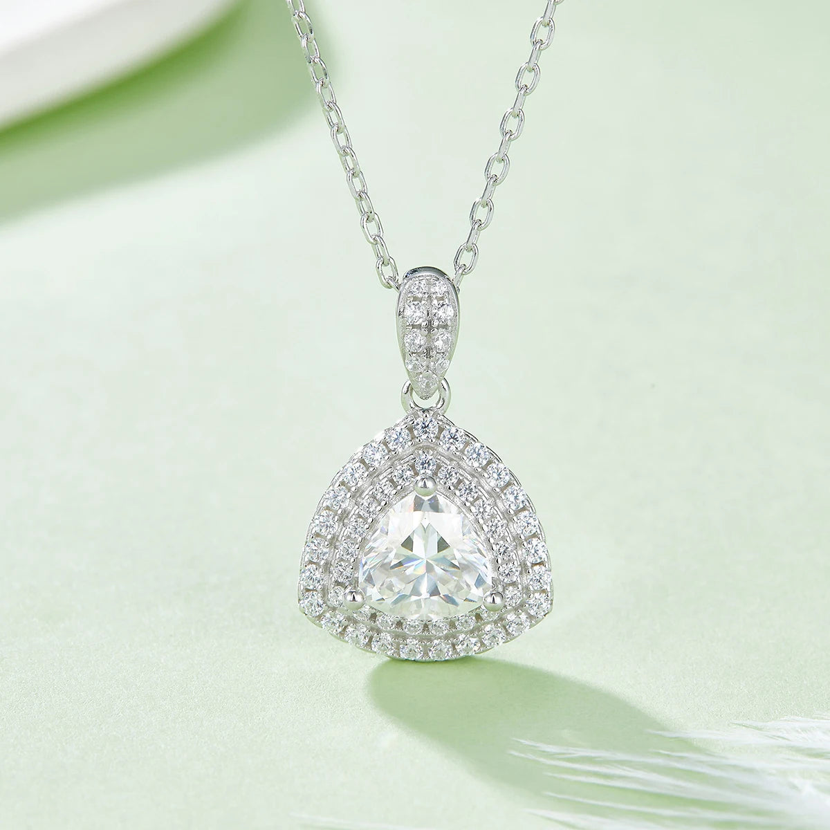 O93 Abiding Jewelry Wholesale Trillion Cut 1CT Moissanite Diamond Stone 925 Sterling Silver Double Halo Pendant Necklace