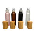 Clear Amber Frosted Glass Roll-on Bottle with Steel Roller for Ball Empty Bamboo Lid 5ml 10ml Capacity for Perfume