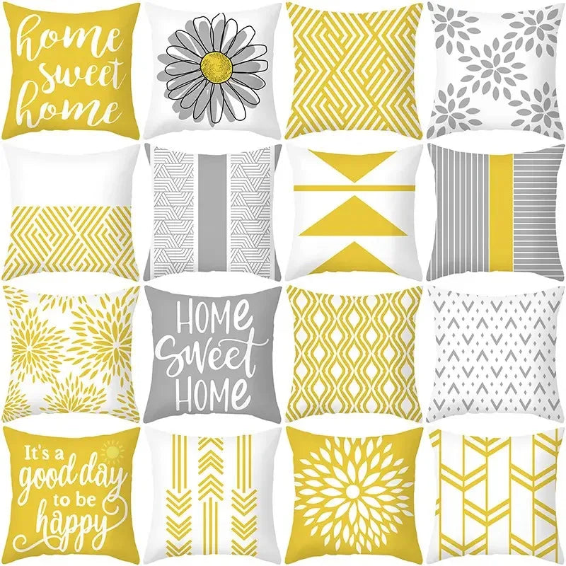 Amity Oem Modern Yellow Geometric Art Pillowcase Sofa Pillow Cover Printed Cushion Covers Peach Skin Microfiber Machine Wash