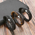 Hot Sale Mens Charm Cross Leather Wrap Bangle Bracelets Tiger Eye Stone Bead Leather Bracelet for Gift