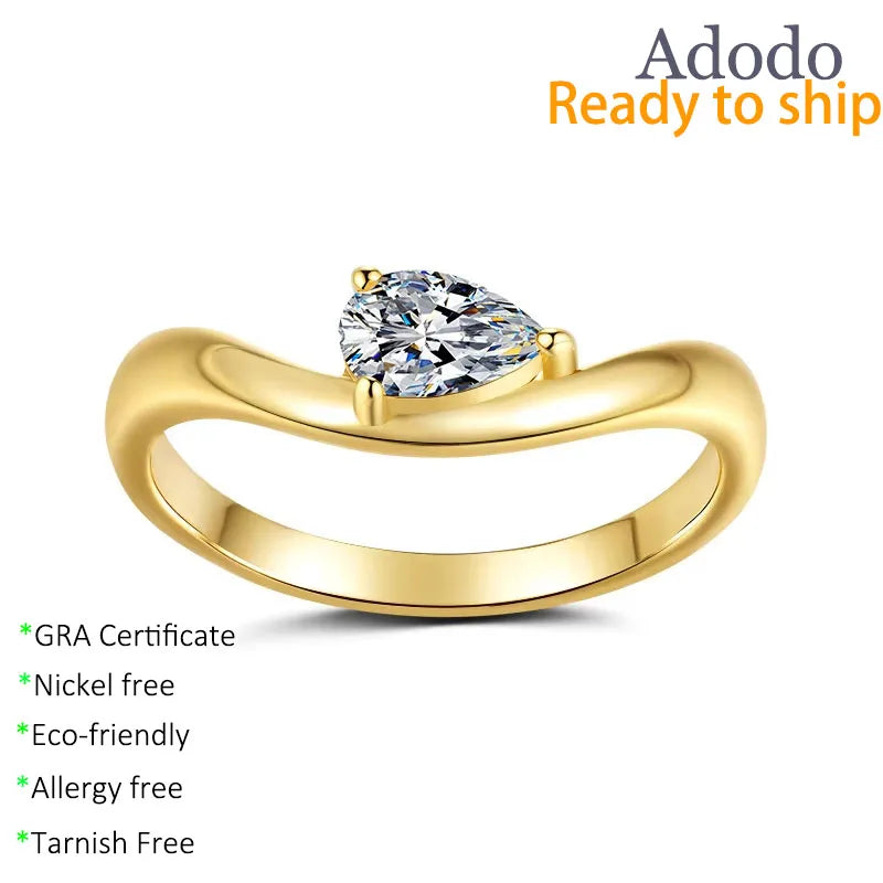 Wholesale S925 Silver 18k Gold Plated Designer Jewelry Fashion Pear Cut Cubic Zircon VVS Moissanite Rings for Women