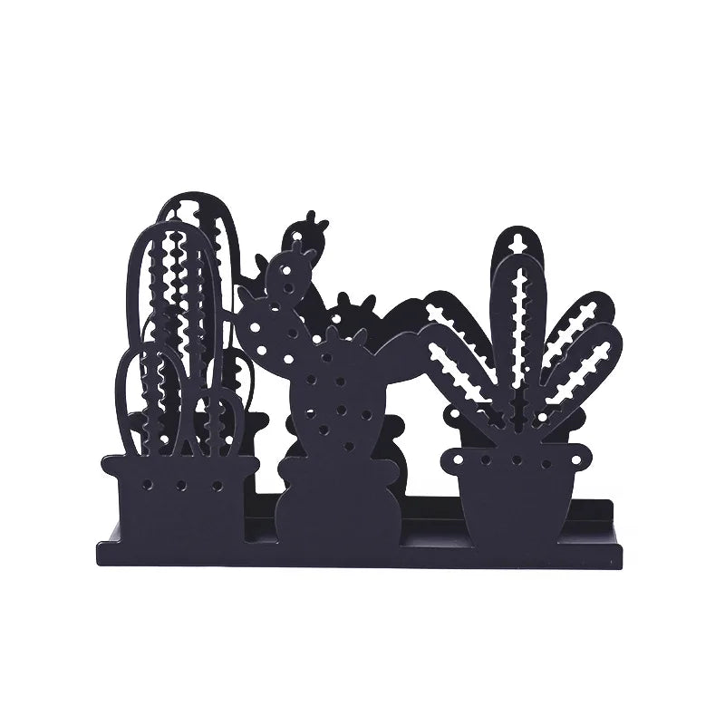 Wholesale in Bulk Stock Cheap Kitchen Dinner Plant Cactus Shape Funny Design Black Metal Iron Napkin Holder