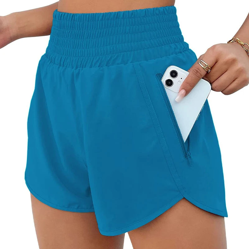 Custom Women's Lightweight 2-in-1 Gym Yoga Shorts Solid Pattern with Drawstring Closure and Phone Pocket Lining