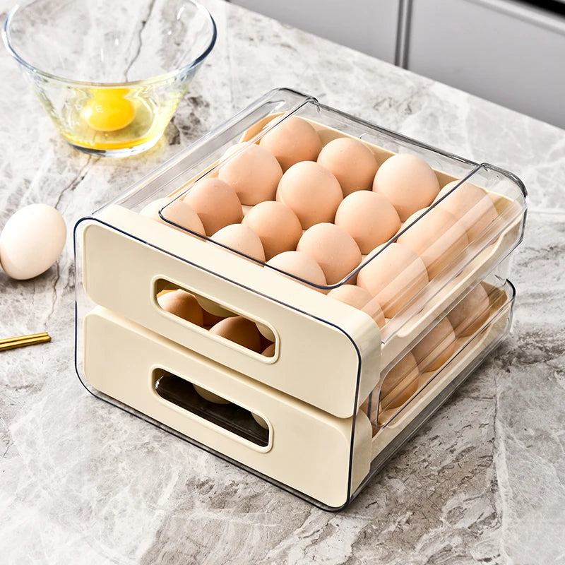 Stackable Kitchen Desktop Refrigerator Egg Organizer PET Egg Box with Drawer Crisper