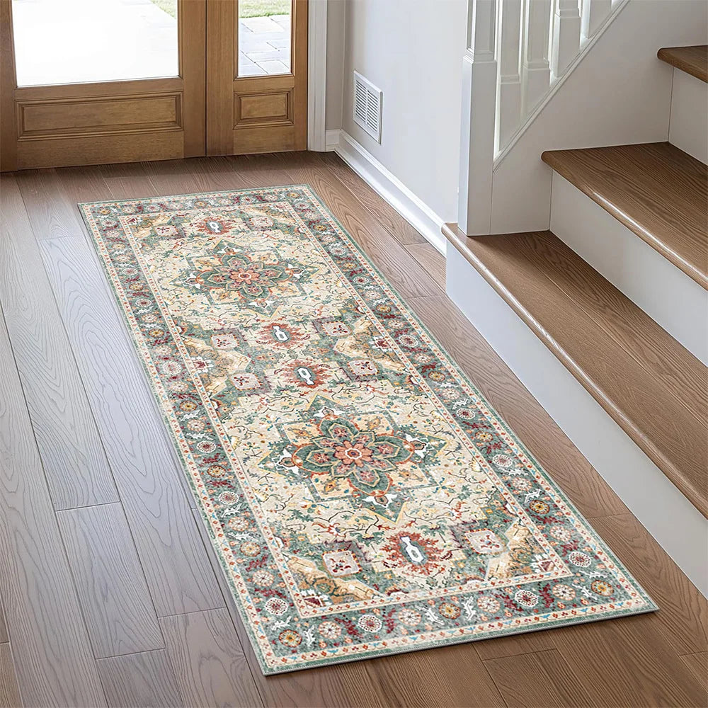 Vintage Modern Design Home Hallway 1-Piece Area Rug Machine Made Non-Slip Low Pile Non-Shedding Runner Soft Pile Distressed