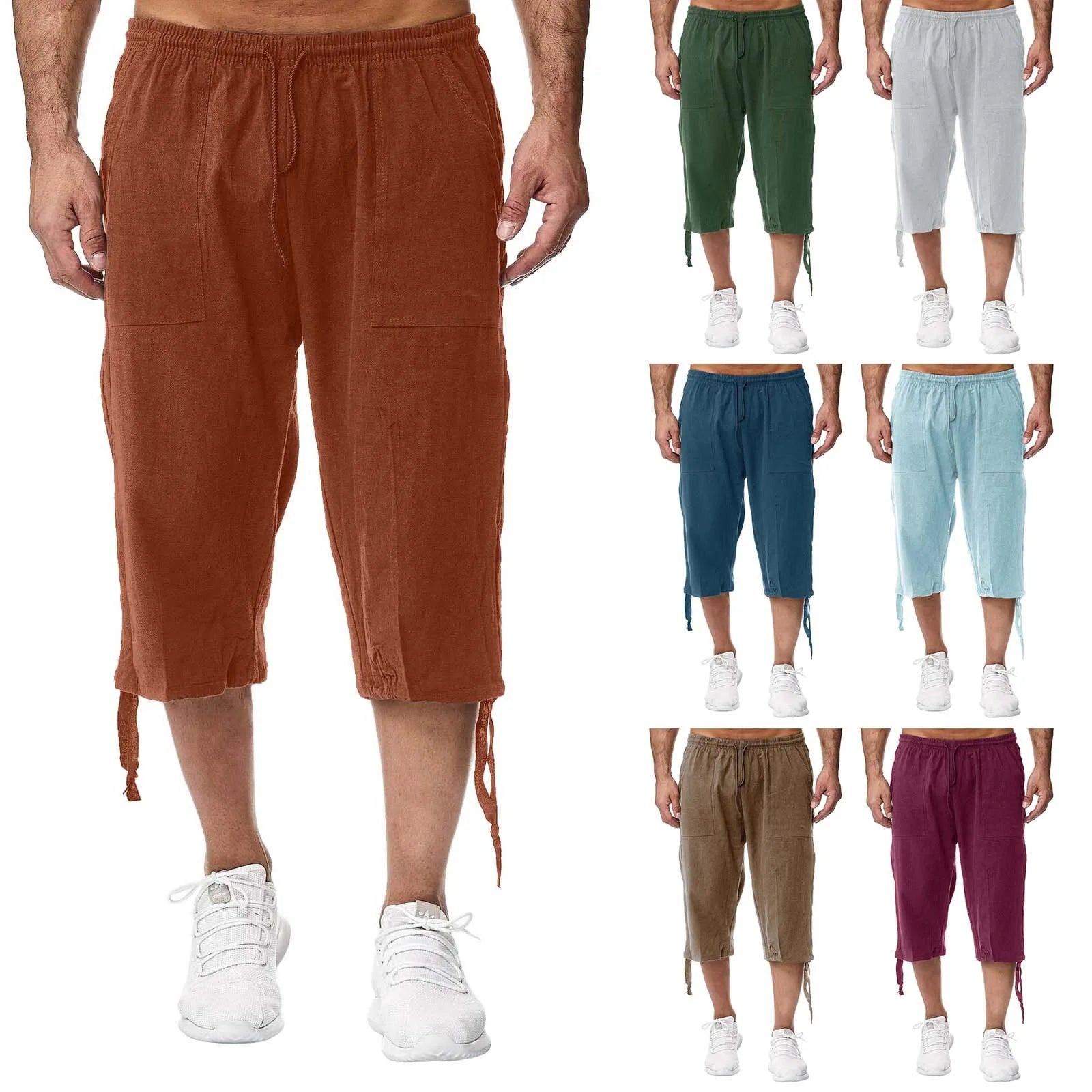 Ohsisa 2026 Summer New Men's Casual Cotton-Linen Sports Pants Linen Seven-Piece Casual Pants Cotton-Linen Men's Pants