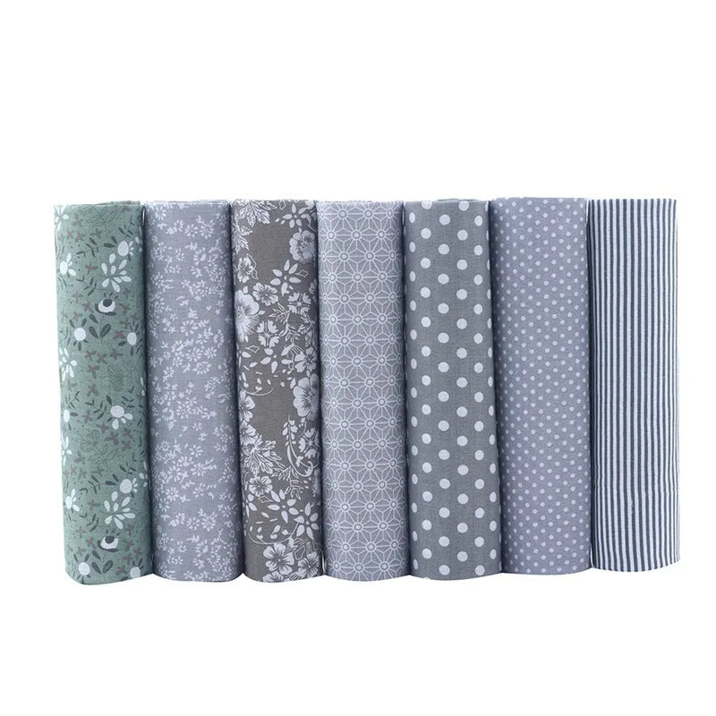 7 Pieces No Repeart Grey Stripe Polka Dots Floral Patterns Eco Skin-friendly 100% Cotton Durable Patchwork Sewing Accessory