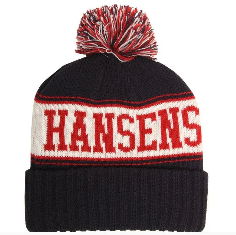 Unisex Black Knitted All Over Jacquard Beanie Hat Custom Beanie Stripped Beanies
