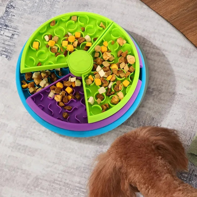 Rotatable Puzzle Slow Feeder Dog Bowl Rubberized Non-Slip Interactive Game Dog Detachable Lick Mat