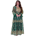 Arab Dubai Women's Gold Embroidered Gorgeous Jalabiya Middle Eastern Robe Muslim Evening Dress