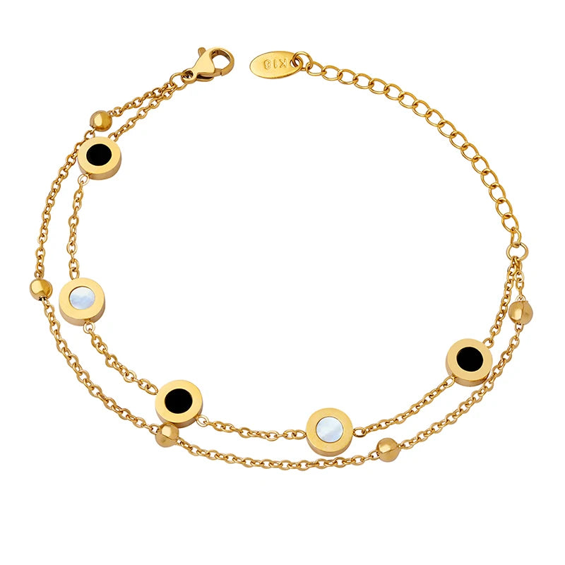 Romantic French Luxury Double Chain Bracelet Ring Acrylic Couple Bracelet Stainless Steel Jewelry