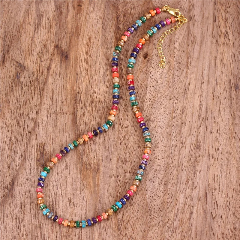 Bohemian Natural Stone Turquoise Jasper Seed Beads Choker Necklace Boho Holiday Torques Collar Necklace Jewelry Dropshipping