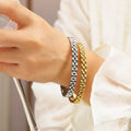 Customized Classical Fashion 18K Gold Plated Stainless Steel Two Color Finely Polished Bangle Bracelet