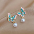 Wholesale Women Romantic Ear Jewelry Retro Court Painted Butterfly Earrings Enamel Pearl Earrings Tassel Temperament Earring