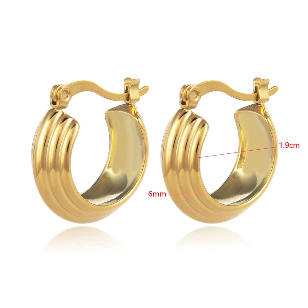 Fashion Stainless Steel 18k Gold Plated Geometric TEXTURE Hoop Earring Jewelry Huggie Earrings Hoops for Women