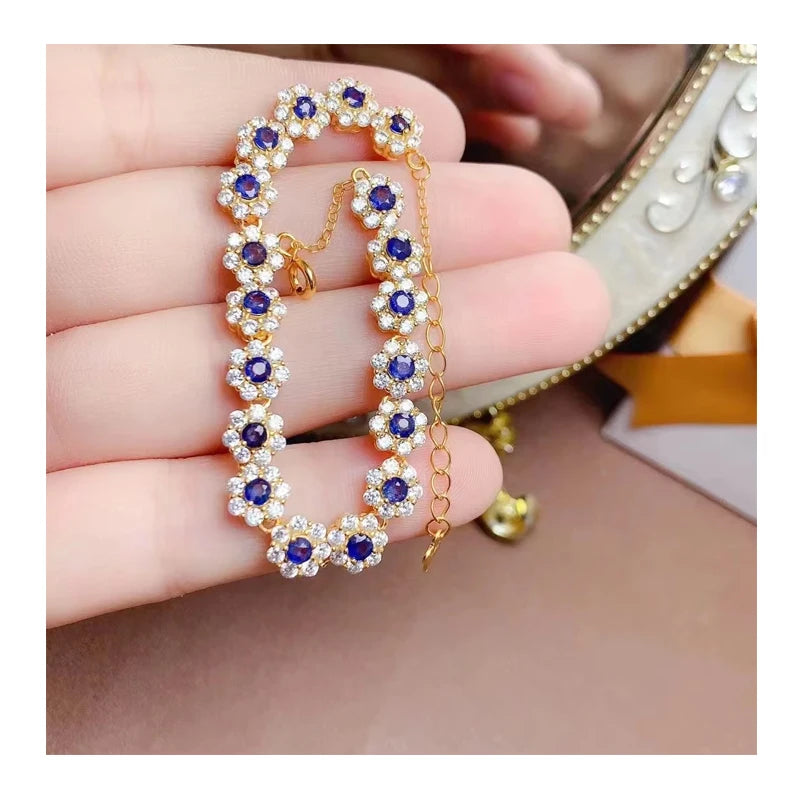 Factory Supply Luxury Chunky Charm Bracelet for Women Natural Sapphire Stone with Rhodium and Gold Plating for Gift or Party