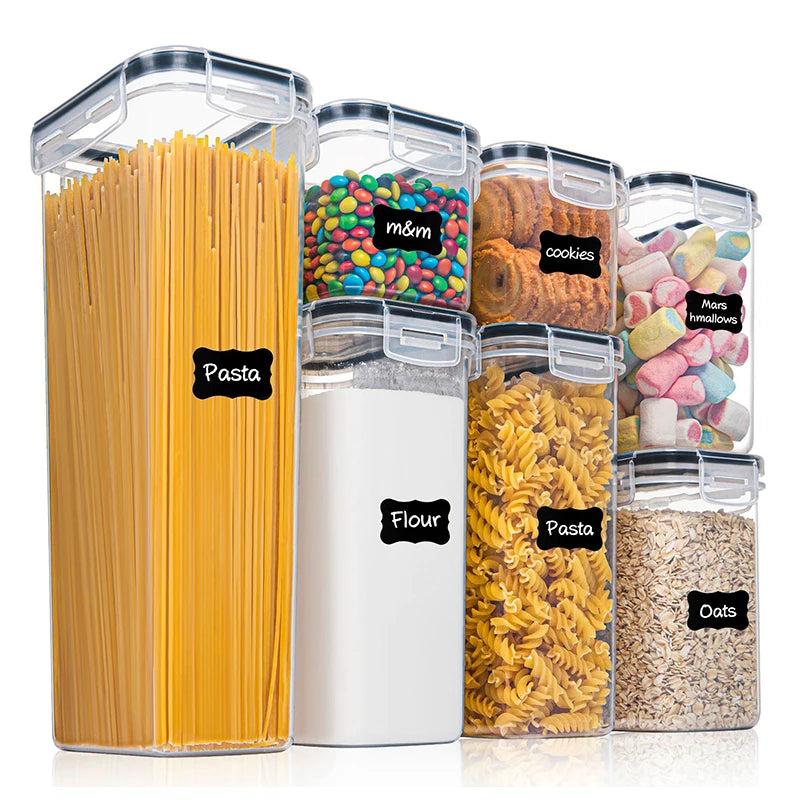 7pcs PP Food Storage Containers Set Kitchen Storage Containers for Flour Sugar and Cereal Plastic Dry Airtight Food Canisters