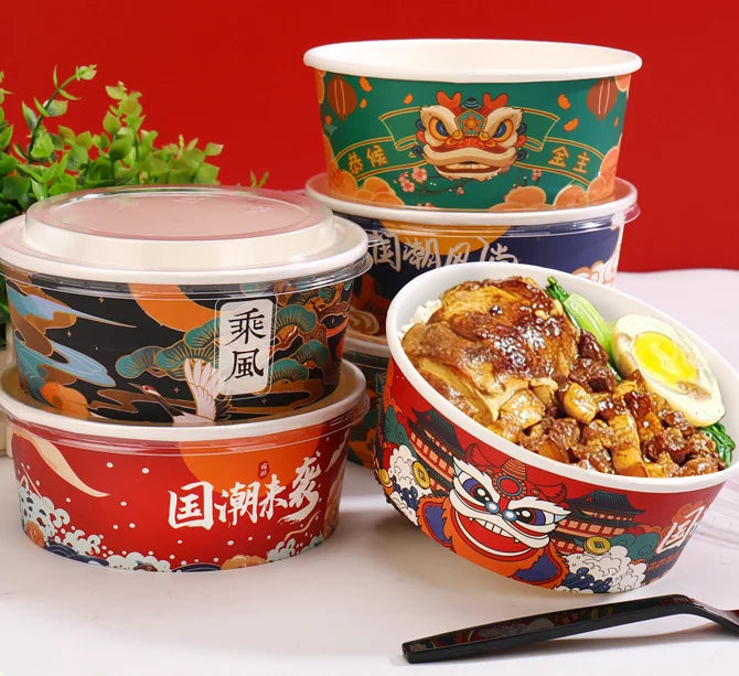 Factory Wholesale Biodegradable Salad Bowl Coated With Pla Lid Eco Friendly Disposable Kraft Paper Bowl