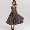 Fashionable Elegant Halter Solid Color Sleeveless Casual Midi Dresses Women
