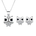 Sterling Silver 925 Owl Design Earrings and Necklace Jewelry Set for Kids