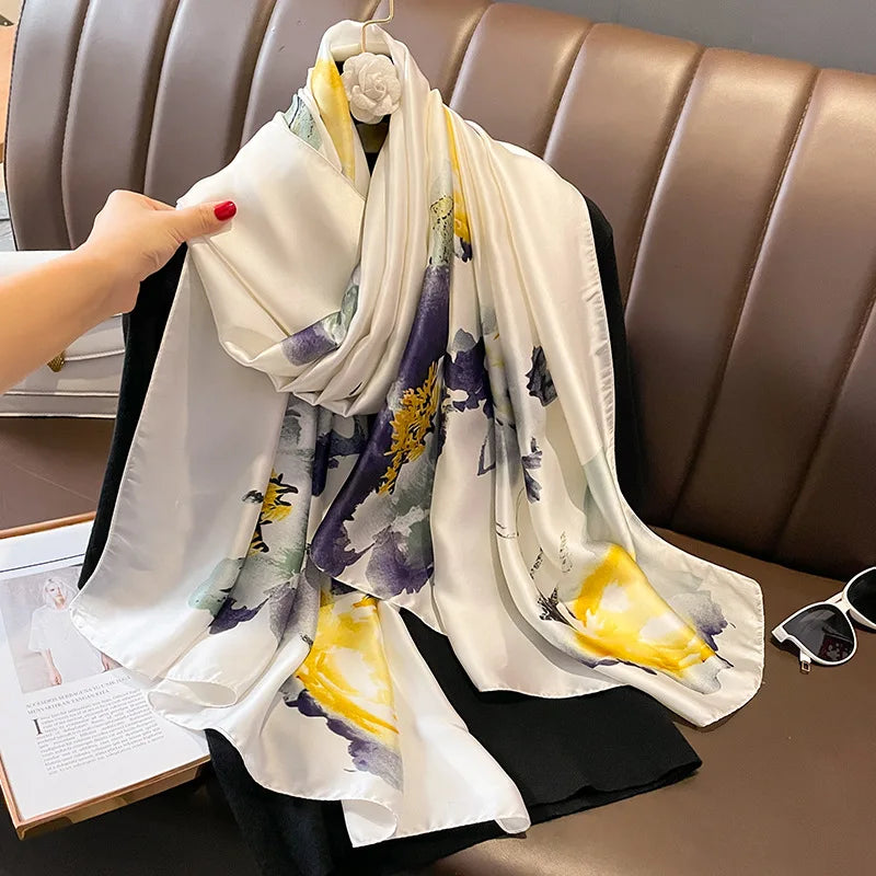 Wholesale Ladies Elegant Style Oil Painting Shawl Breathable and Lightweight Polyester Long Scarf 180*85cm Head Wraps Foulard