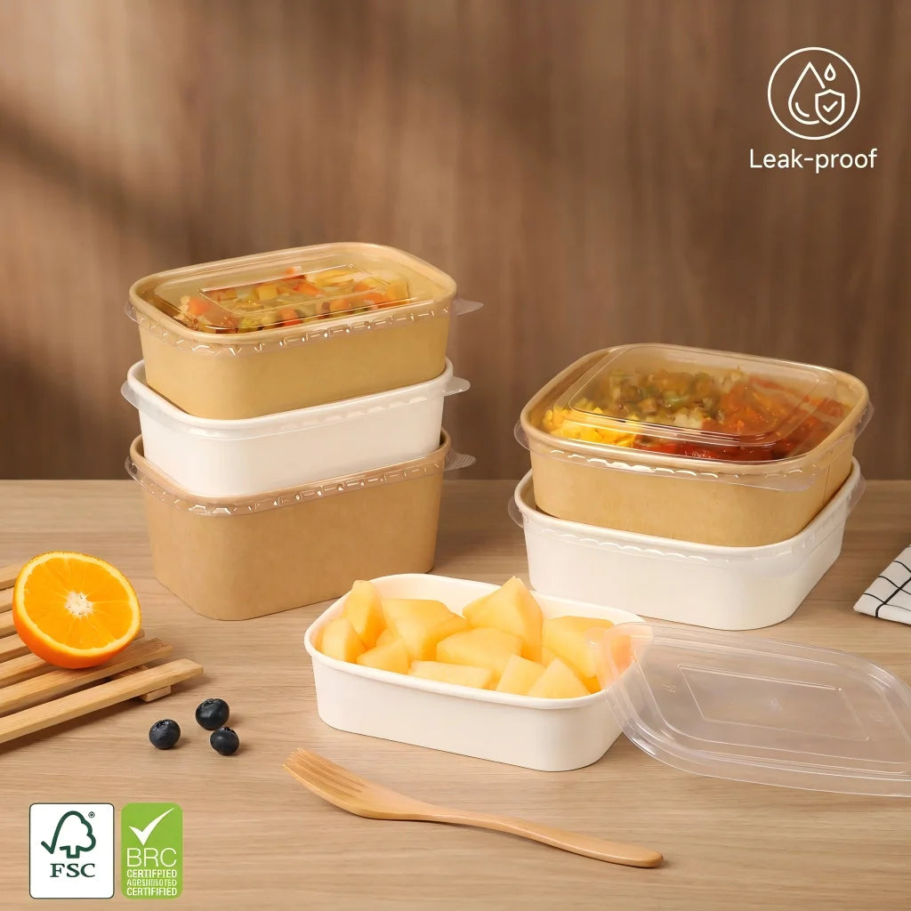 Disposable Eco-Friendly FSCcertification Kraft Paper Box Natural Kraft Paper Food Packaging Container for Takeaway Bento/Salad