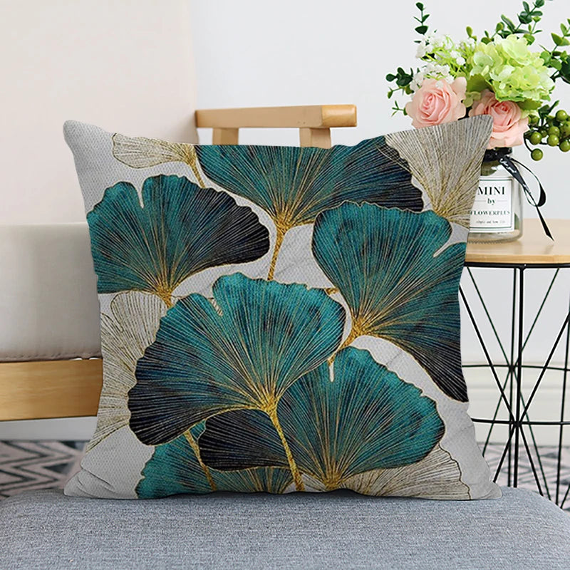 Chinese Gingko Leaf Polyester Bronzing Printed Sofa Cushion Cover Pillow case