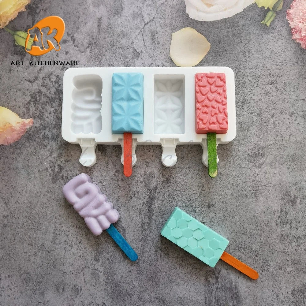 AK 4Cavities Custom Love Silicone Ice Cream Mold Silicon Molds for Ice Cream Cake Pops Maker Valentine's Day Gift XG-66