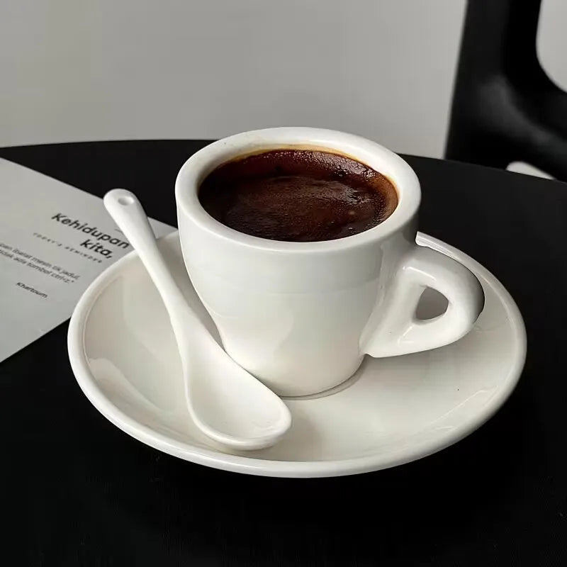 L Custom logo 80ML Promotional White Porcelain Coffee Latte Cafe Espresso Cup with  Saucer and Spoon