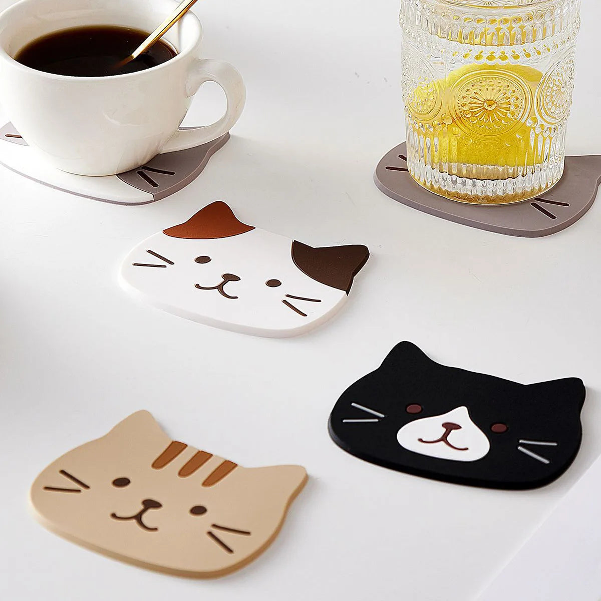 Ychon Cute Cartoon Cat Shaped Tea Mat Cup Holder Mat Coffee Silicone Coaster Non-slip Hot Drink Insulated Pad Kids Favor Mat