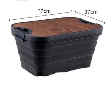 Zenewood Outdoor Camping Rectangle Food Container PP Plastic 30L Foldable Car Storage Box Black Glossy