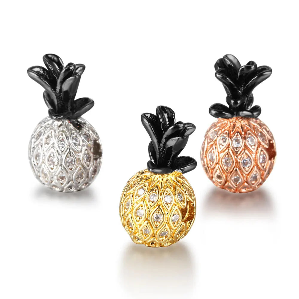 19*9mm 3pcs/bag Metal CZ Brass Micro Pave Cubic Zirconia Pineapple Spacer Charms Beads For DIY Bracelets