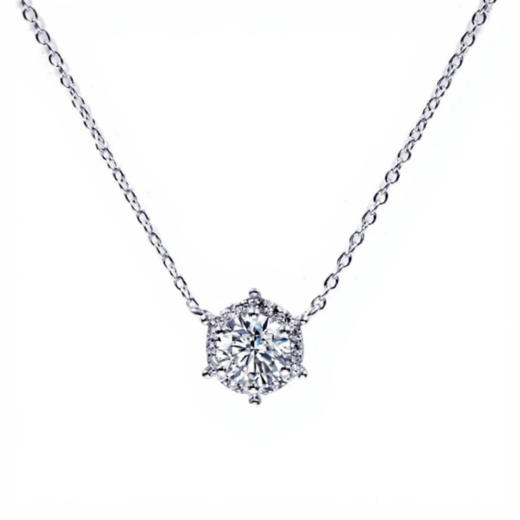 Tianyu 925 Sterling Silver Choker Necklace Gifts 18k White Gold Plated 0.5ct 1ct Round Shaped Vvs Moissanite Pendant Necklace