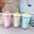 Summer New Donut Cake Double Ice Cup Korean Straw Plastic Crystal Water Bottle CUP