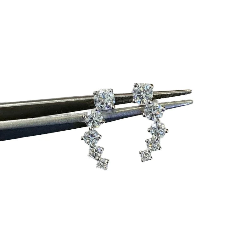 RUYI Luxury 14k Solid Gold Earrings Long Tassel Full Diamond Star Inlaid Sparkling Lab Diamond Fashionable Sparkling Diamond