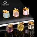 JD Gold Plated Natural Amethyst Rutilated Quartz Crystal Gift Box Copper Buckle Cute Style 10x15mm Anniversary Pendant Necklace