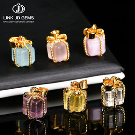 JD Gold Plated Natural Amethyst Rutilated Quartz Crystal Gift Box Copper Buckle Cute Style 10x15mm Anniversary Pendant Necklace