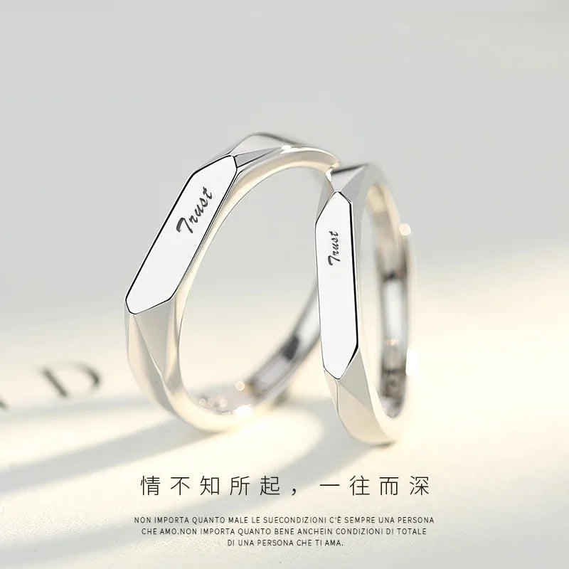 Valentine Gift Platinum Plated Zircon Luxury Simple Letter Engraved Couple Rings for Women Men Wedding Engagement Ring Jewelry