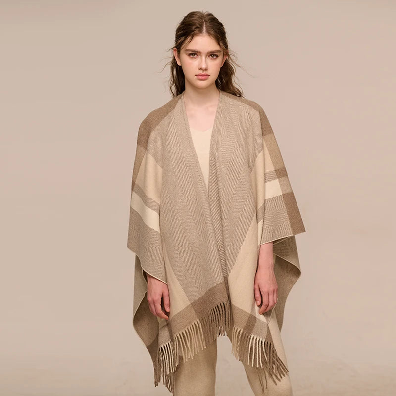 Inner Mongolia 100% Wool Women Scarf Shawl Custom Designer Tassel Cashmere Wool Poncho Cape