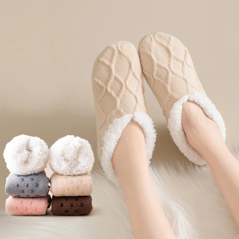 Wholesale Winter Knitted Grip House Floor Socks Women Warm Anti Slip Slipper Socks With Grippers