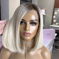 613 White Platinum Lace Front Wigs Transparent Lace Front Human Hair Wigs for Women Short Bob Wigs 10"-30"