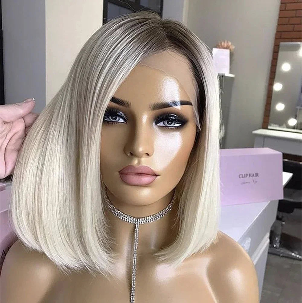 613 White Platinum Lace Front Wigs Transparent Lace Front Human Hair Wigs for Women Short Bob Wigs 10"-30"