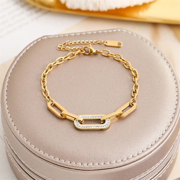 Wholesale Korean Geometric Trendy Titanium Steel Fashion Gold Bracelet Paperclip Chain Diamond Bracelet
