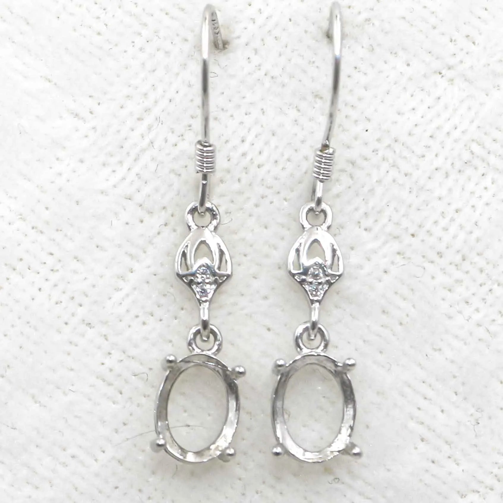 Sterling Silver 6*8mm Semi Mount Hook Earrings Empty Support Blank Claws Setting S925 Base Without Center Stone for DIY Inlay