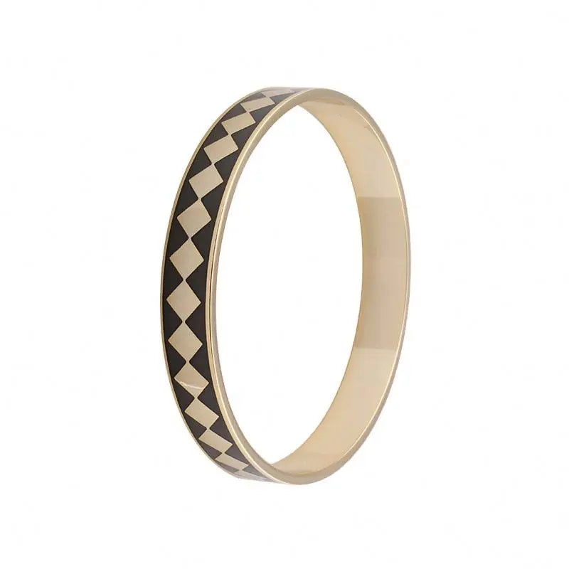 SY Stainless Steel Enamel Bangle Bracelet with Engrave Rhombus Design Pattern Gift Jewelry