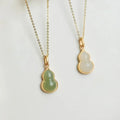 Chinese Style Round 18K Gold Plated Necklace Lucky Hulu Fulu Natural Jade Fengshui Lucky Pendant Necklace for Women