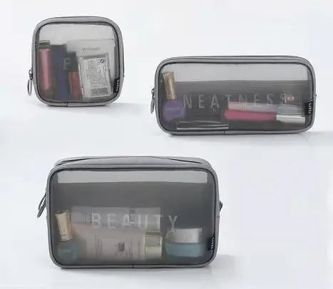 Women's Nylon Mesh Travel Cosmetic Bag Set Custom Logo Zipper Letter Pattern Large Capacity Durable Fashion Makeup Organizer